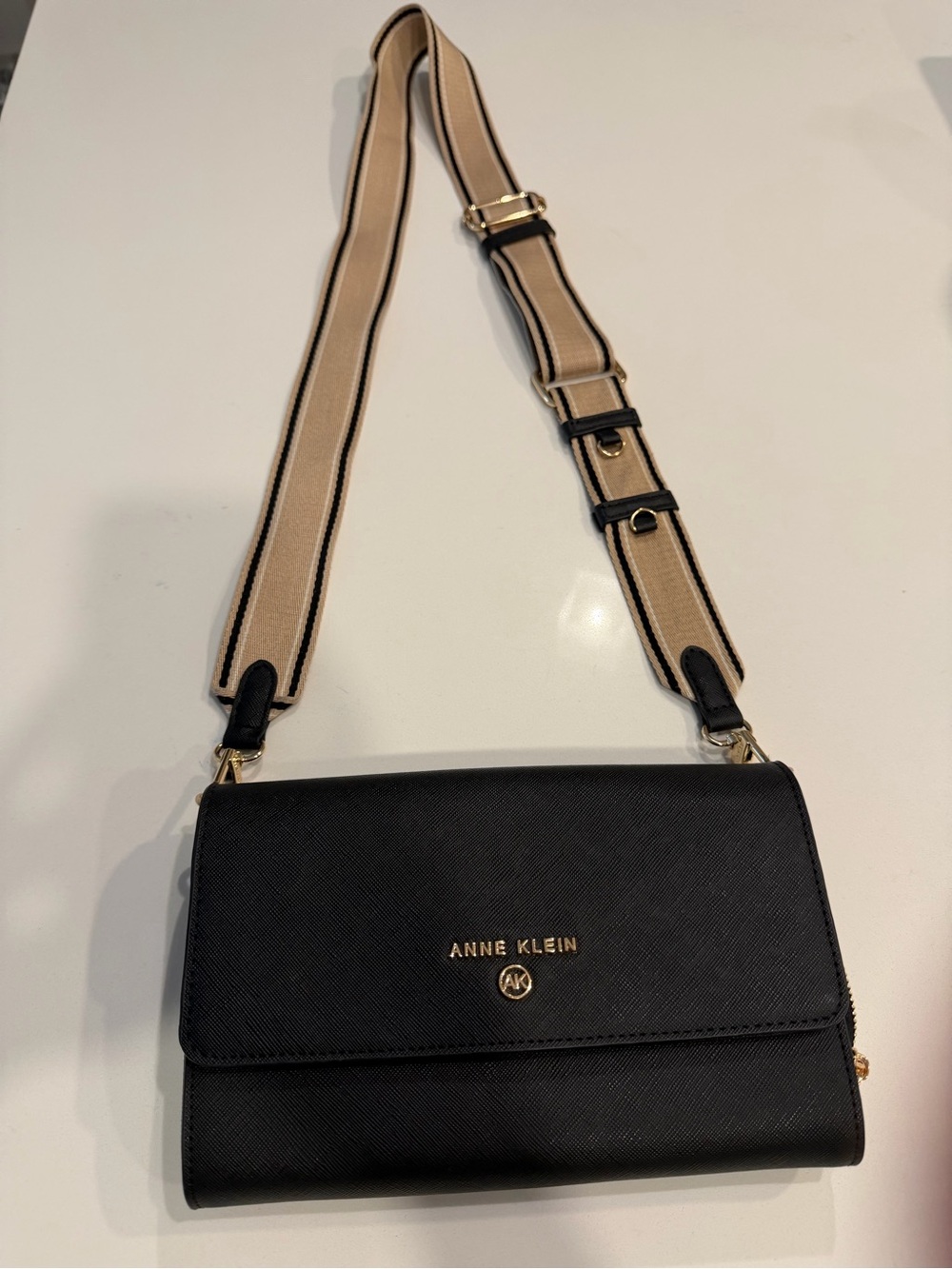 Anne Klein Black Crossbody with Beige Contrast Strap